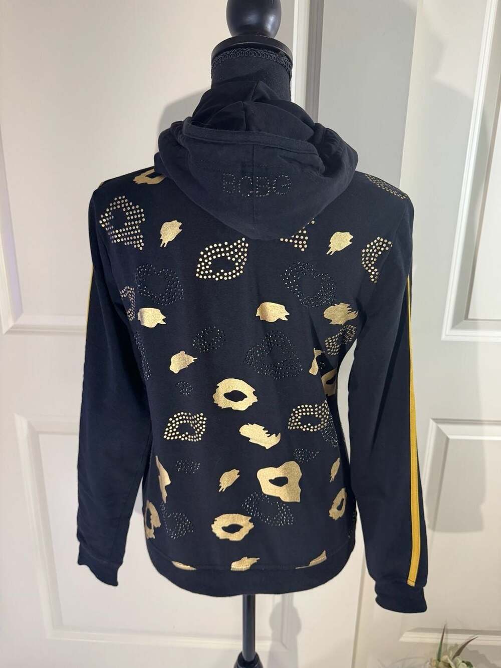 BCBG Max Azria Black and Gold Studded Zip-Up Hoodie Medium - Picture 2 of 10